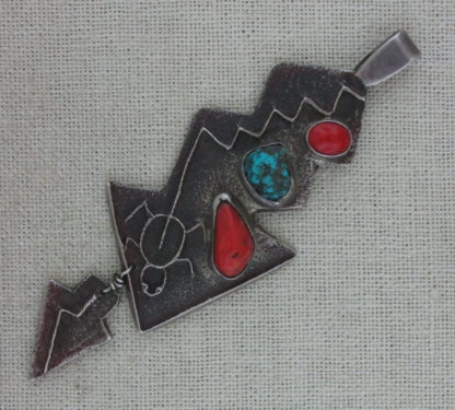 John Hornbeck (Anglo) Tufa Cast Sterling Silver, Coral and Turquoise Pendant