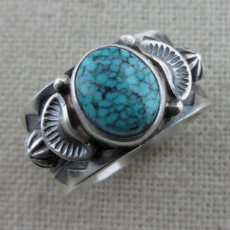 June Defauito Navajo Kingman Spiderweb Turquoise and Sterling Silver Ring