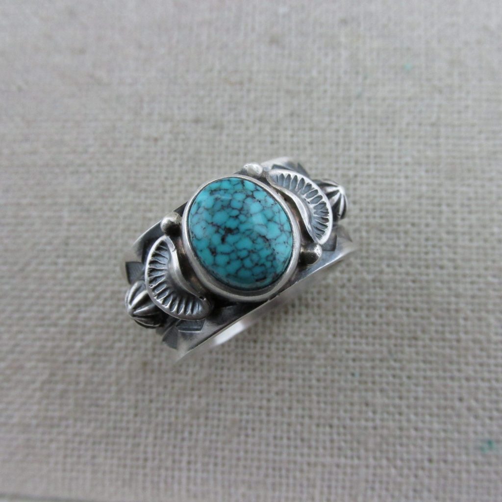 June Defauito Navajo Kingman Spiderweb Turquoise and Sterling Silver Ring