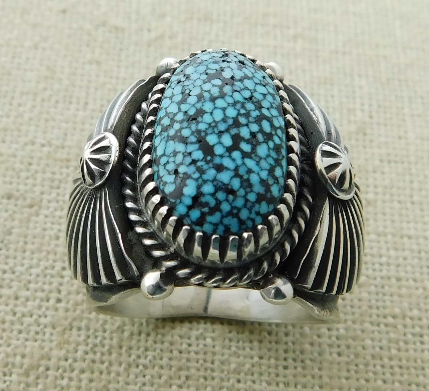 😢 SOLD - DELBERT GORDON Navajo Kingman Spiderweb Turquoise Ring Size 10-1/2