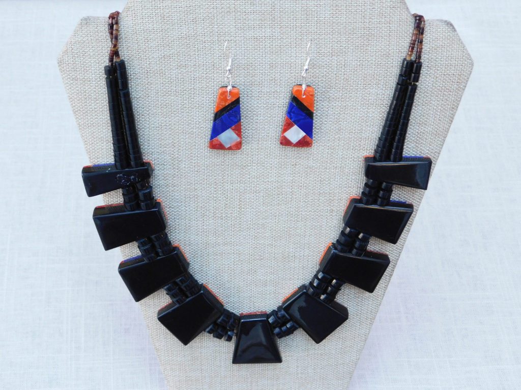 Reverse view of Cheryl Lucerno Santo Domingo Inlay Necklace and Earrings