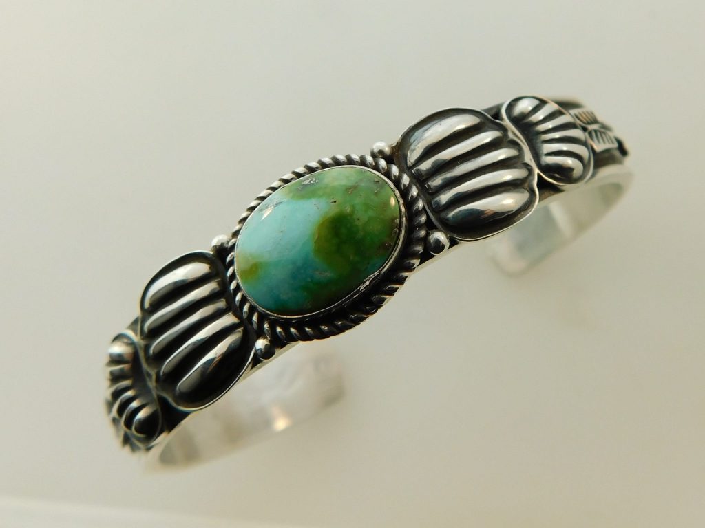 Tsosie Orville White Sonoran Gold Turquoise and Sterling Silver Bracelet