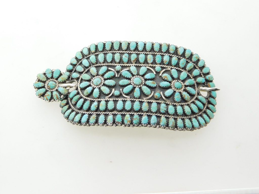 LARRY MOSES BEGAY Navajo Sterling Silver & Turquoise Cluster Hair Barrette