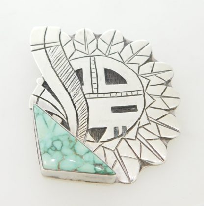 ERNIE NORTHRUP JR. Hopi Sterling Silver and CARICO LAKE TURQUOISE Hopi Sunface Pendant/Pin