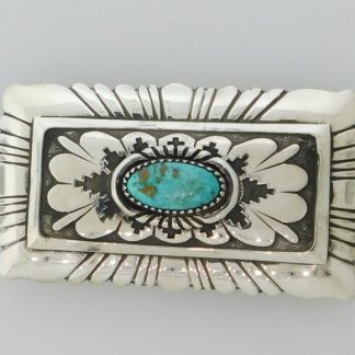 TOMMY SINGER NAVAJO Kingman Turquoise and Sterling Silver Belt Buckle