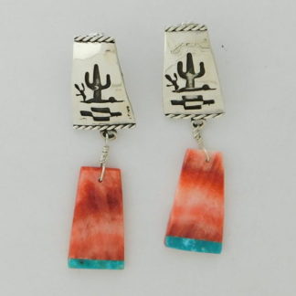 Quinton Antone Turquoise Tipped Spiny Oyster and Silver Earrings