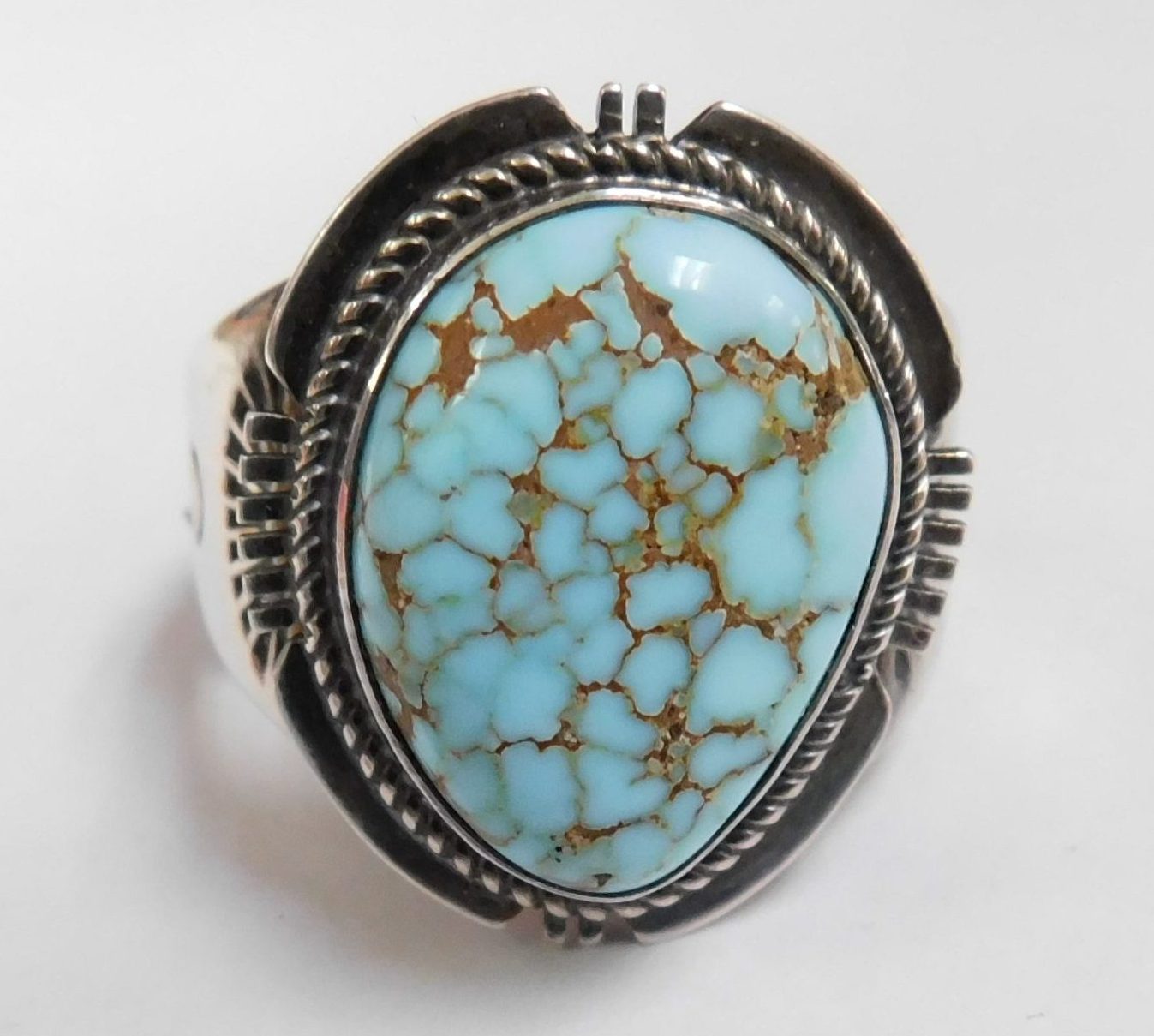 😢 SOLD – PHILLIP SANCHEZ Navajo Turquoise Spiderweb Ring Size 12