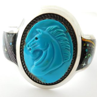 Ronnie & Ramil Glodove Zuni Micro Mosaic and carved horse head bracelet
