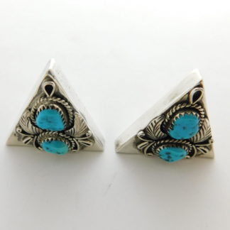 RAYMOND BENNETT Navajo Sterling Silver and Sleeping Beauty Turquoise Shirt Collar Tips