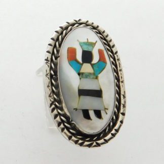ROLAND HOGAN BEGAY Navajo Inlay Sterling Silver Apache Crown Dancer Ring
