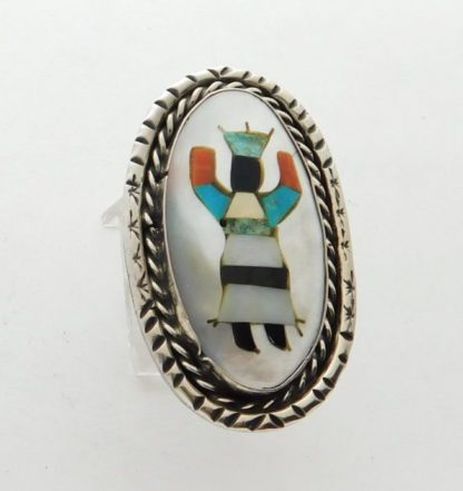 ROLAND HOGAN BEGAY Navajo Inlay Sterling Silver Apache Crown Dancer Ring