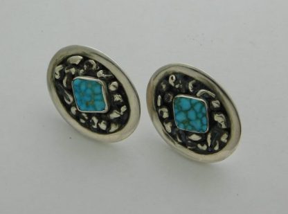 CARLOS DIAZ (Columbian) Kingman Spiderweb Turquoise & Sterling Nugget Earrings