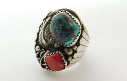 Bisbee Turquoise and Coral Leaf Ring