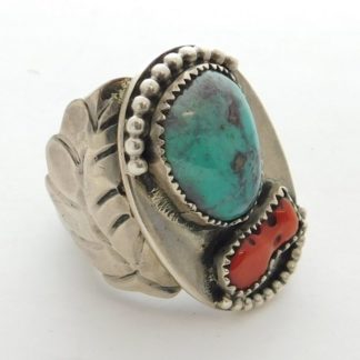 Whispy Blue Bisbee Turquoise and Coral Sterling Silver Ring