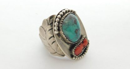 Whispy Blue Bisbee Turquoise and Coral Sterling Silver Ring