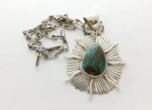 Joseph Begay Navajo Turquoise Mountain Sterling Silver Pendant with Handmade Sterling Silver Chain