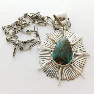 Joseph Begay Navajo Turquoise Mountain Sterling Silver Pendant with Handmade Sterling Silver Chain