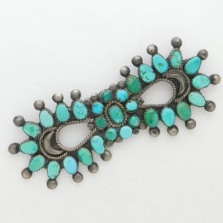 ZUNI Turquoise Cluster Sterling Silver Bow Pin 1940's