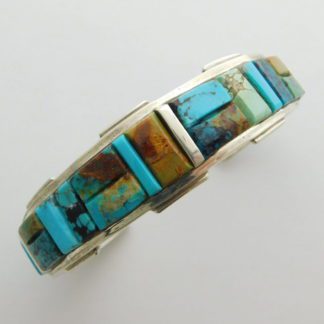 EDISON YAZZIE Navajo Turquoise Inlay Sterling Silver Bracelet