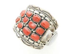 Orville Tsinnie Navajo Coral Watch Bracelet Cuff