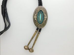 AB Zuni Sterling Silver and Turquoise Needlepoint Bolo Tie