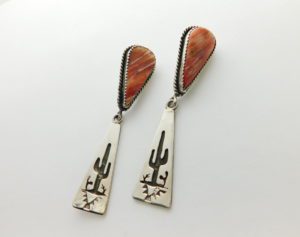 QUINTON ANTONE Tohono O’odham Tear Drip Red Spiny Oyster and Sterling Silver Earrings