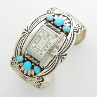 REW DINEH Navajo Sterling Silver and Sleeping Beauty Turquoise Watch Cuff