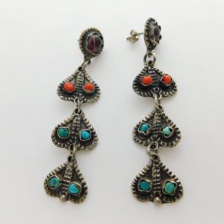 MATL STYLE Mexican Amethyst, Turquoise and Coral Sterling Silver Earrings