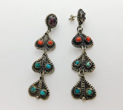 MATL STYLE Mexican Amethyst, Turquoise and Coral Sterling Silver Earrings