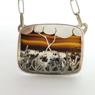 Adam Ramirez Ute / Acoma Pueblo Desert Storm Picture Agate Pendant