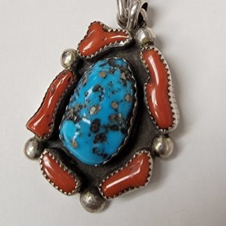 Jim Two Eagles Navajo Turquoise and Sterling Silver Pendant
