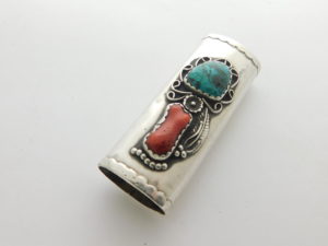 Navajo Sterling, Turquoise, and Coral Lighter Cover