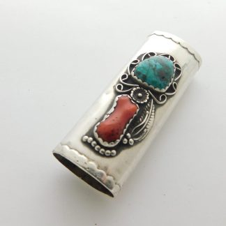 Navajo Sterling, Turquoise, and Coral Lighter Cover