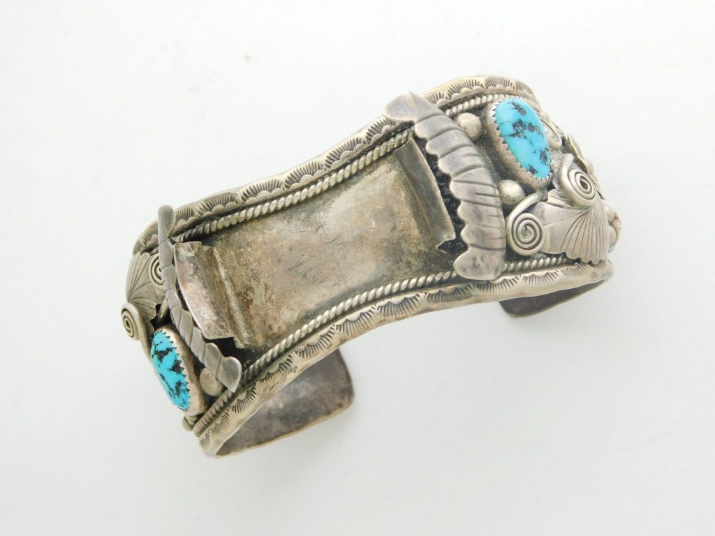 A. Edsitty Turquoise and Coral Watch Cuff