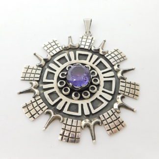MEXICO TAXCO Mid Century Sterling Silver and Faux Alexandrite Pendant