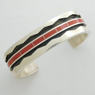 LARRY LORETTO Zuni Coral Channel Inlay and Sterling Silver Bracelet