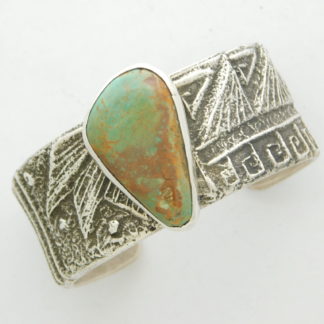 STEWART BILLIE Navajo Sterling Silver Tufa Cast and Turquoise Cuff