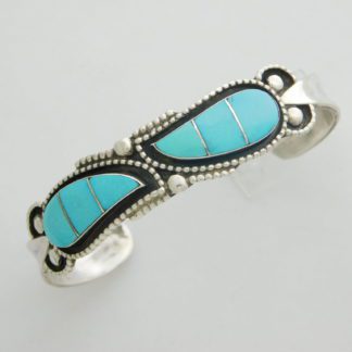 W and J Salvadore Zuni Turquoise Channel Inlay Sterling Silver Bracelet