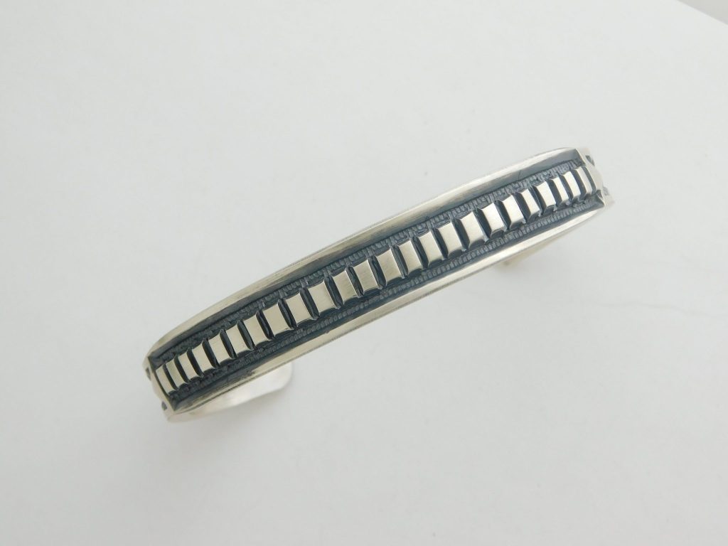 JERROLD TAHE NAVAJO Heavy Chiseled Single Row Sterling Silver Bracelet