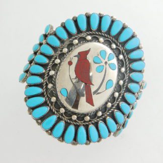 Leo Harvey Navajo Red Cardinal Turquoise Cluster Bracelet
