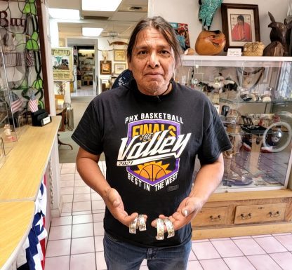 Lloyd Becenti Navajo with Horse Bracelets at Tucson Indian Jewelry