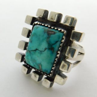 DL Navajo Bisbee Turquoise and Sterling Silver Ring sz. 8-1/2