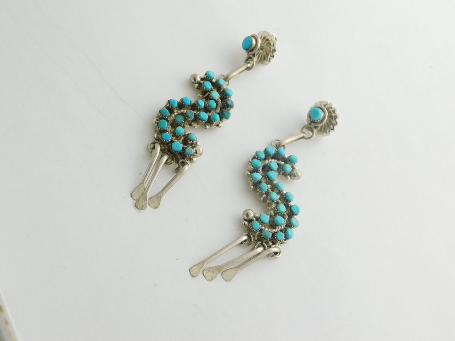 Susie Lowsayatee Zuni Birdseye Cluster Turquoise and Sterling Silver Earrings