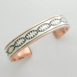 Wylie Secatero Navajo Stamped Sterling Silver and Copper Bracelet