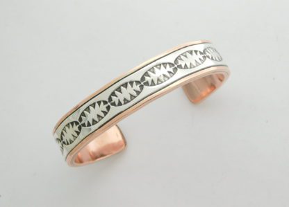Wylie Secatero Navajo Stamped Sterling Silver and Copper Bracelet