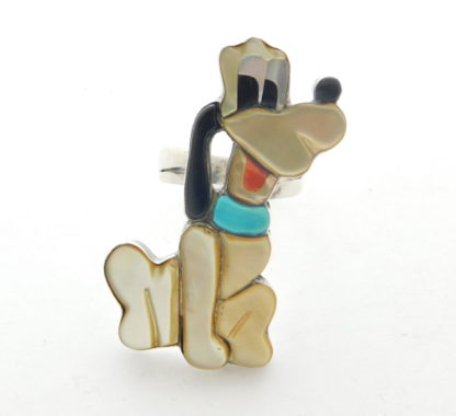 Zuni Toon Pluto Dog Inlay Sterling Silver Ring