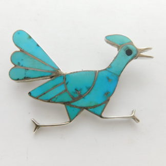 Turquoise and Sterling Silver Roadrunner Pin