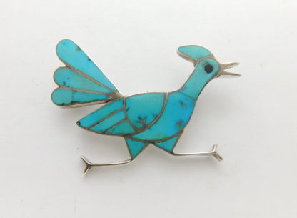Turquoise and Sterling Silver Roadrunner Pin