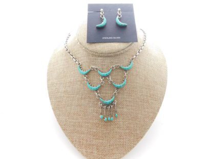 ZUNI Turquoise and Sterling Silver Chandelier Necklace and Earring Set