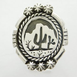 Quinton Antone Tohono O'odham Cactus and Repouse' Sterling Silver Ring